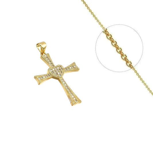 Collier croix et coeur plaque or