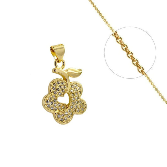 Collier fleur et coeur plaque or