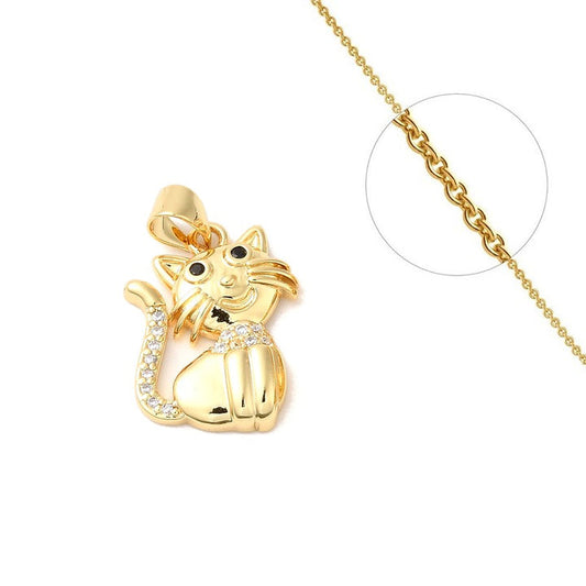 Collier chat plaque or